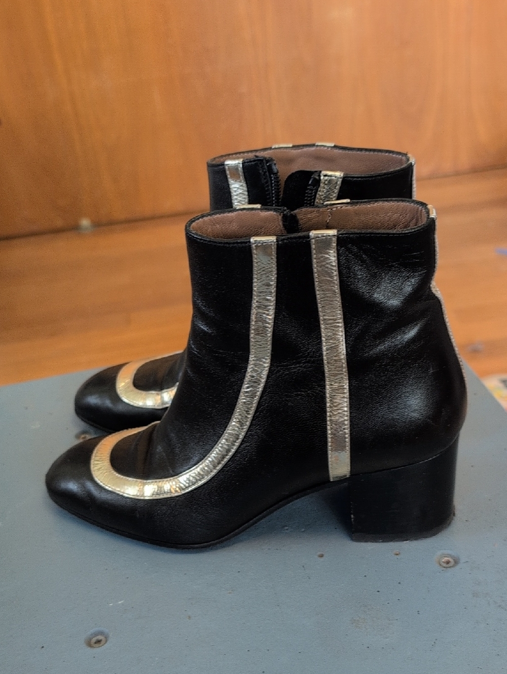 Laurence Dacade Black Leather Ankle Boots With Silver Detail 37 Or 6.5